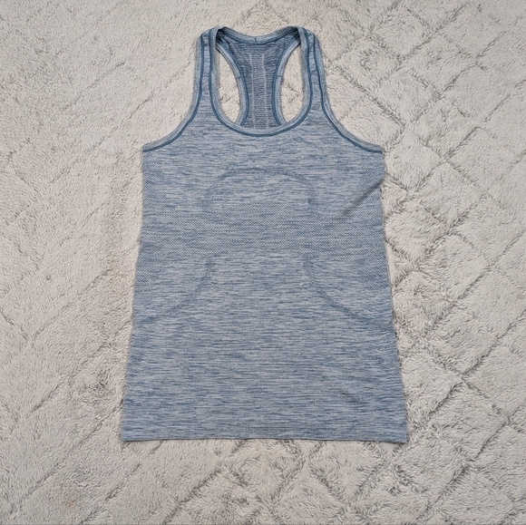 Lululemon Top Women's 6 Blue Heathered Swiftly Tech Tank Slim Fit Run Train Mesh - Picture 1 of 6